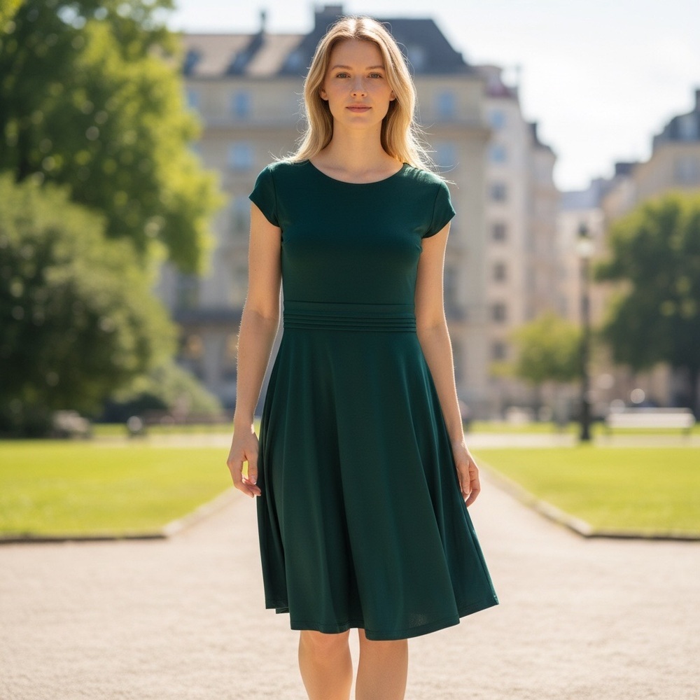 Dressystar Dress Women’s S/S Tailor Zip Back Pleated Waist Green Size-XS NWT